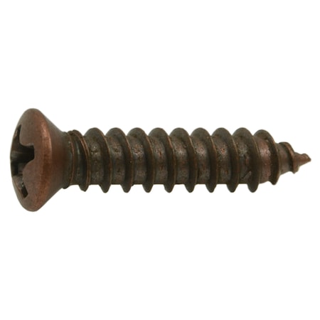 Sheet Metal Screw, #8 X 3/4 In, Antique Copper Steel Oval Head Phillips Drive, 30 PK